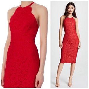 NWT LOVER Revolve Oasis red lace midi halter dress
